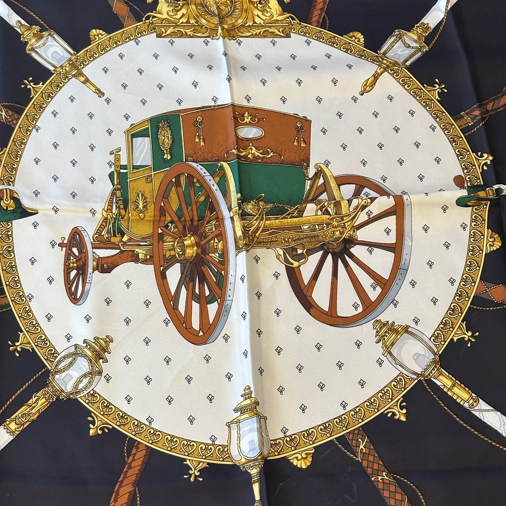 Authentic Celine Paris Silk Scarf with Carriage Design - Picture 2 of 11